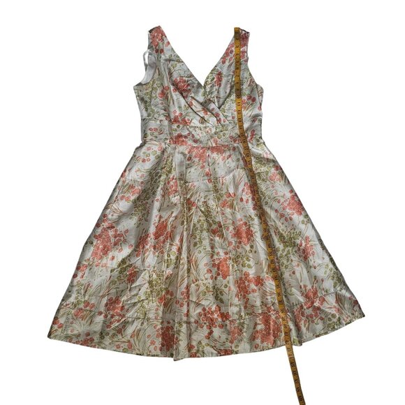Talbots Women's Cream/Orange Floral 100% Silk V-Neck Fit & Flare Dress Size 10 - Picture 14 of 14